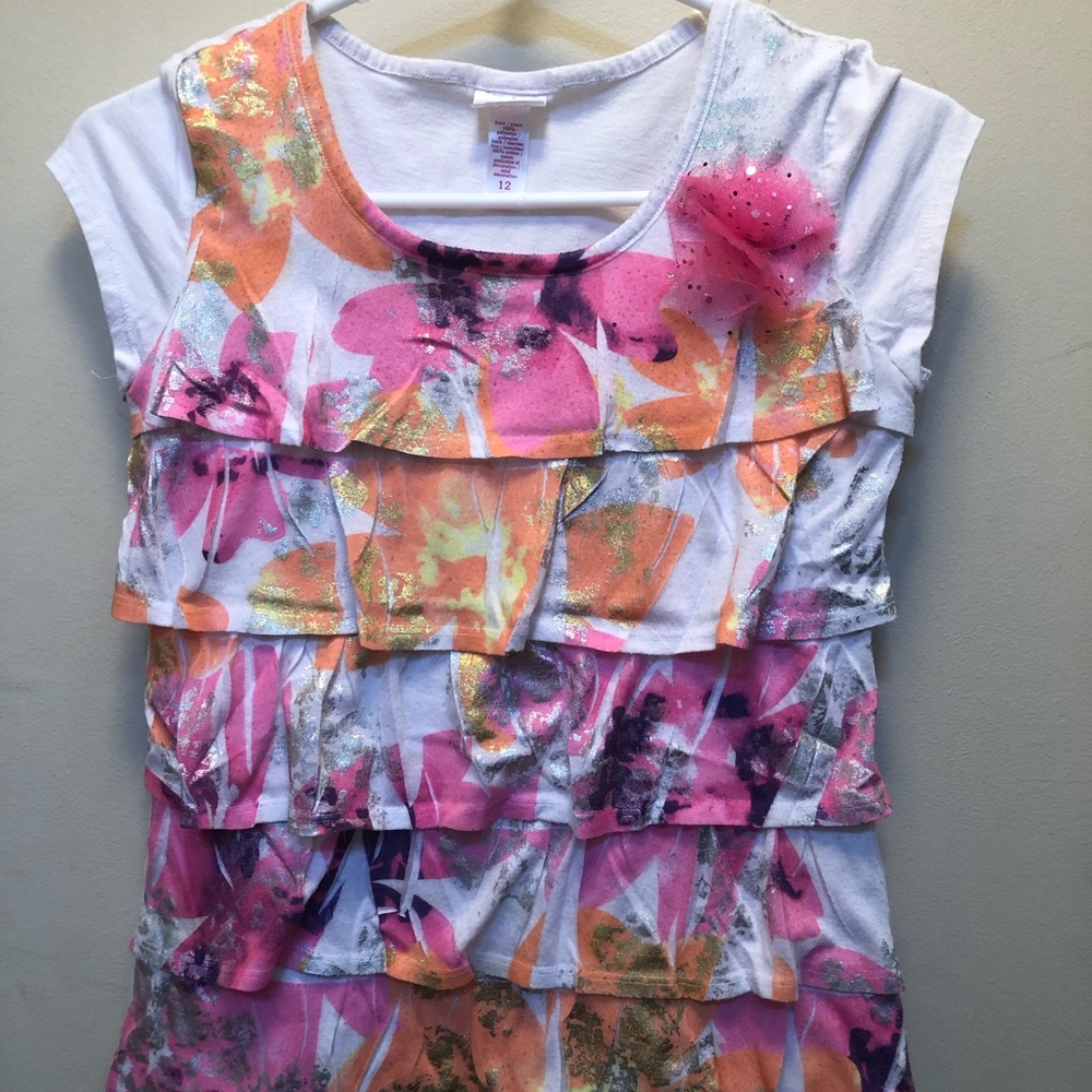 Justice layered shirt with tulle Pom ball